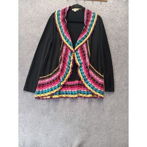 Double Zero Women S Black Y2K Boho Crochet Trim Cardigan Artsy Hippie Festival